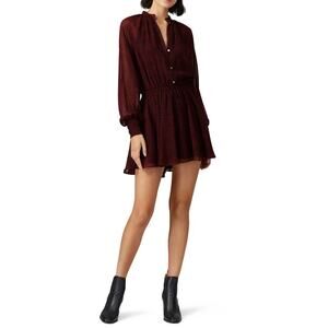 Cleobella Kelly Mini Dress Long Sleeve Button Front Sheer Chiffon Red Womens S